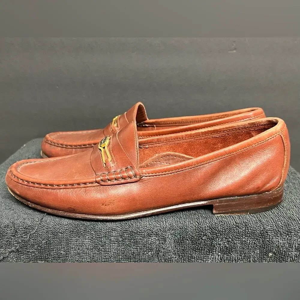 Salvatore Ferragamo Silver Gold Gancini Bit loafers 8.5 D Soft Brown Leather